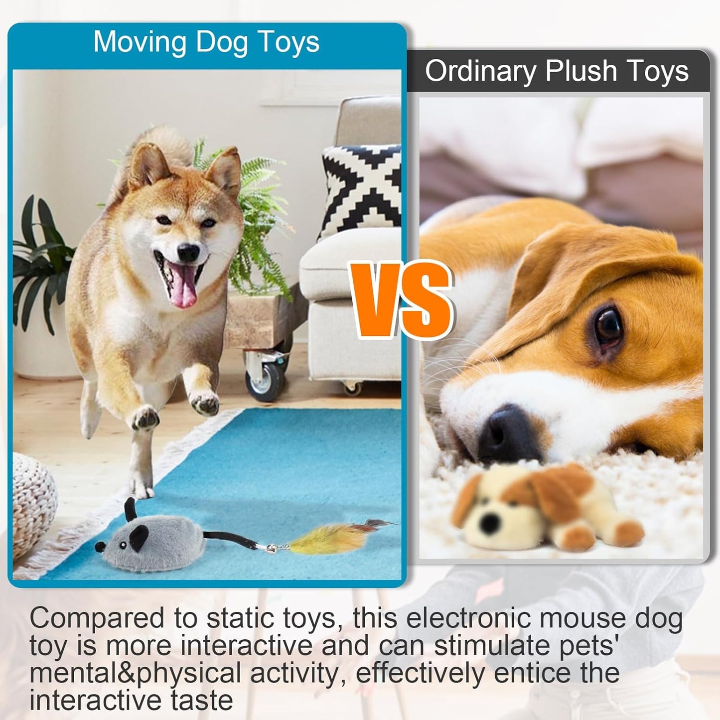 Interactive Dog Toys with Phone App, 2 Modes Remote Control Dog Toy, Dog Mouse Toy with Realistic Sound & Replacement Tails, Automatic Dog Toy for Small Medium Large Dogs, Squeaky Dog Toys Gray