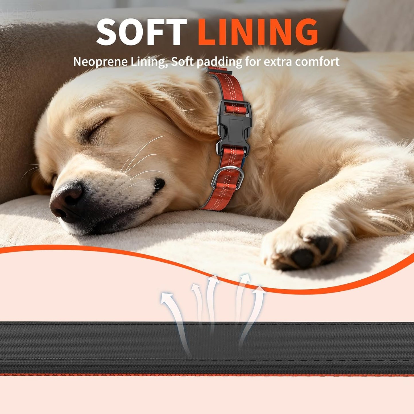 Thickened Padded Durable Dog Collar, Adjustable, Ultra-Durable, Suitable for Small, Medium, and Large Breed Pet Collars (Orange, L)