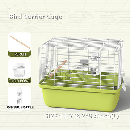 Portable Bird Travel Carrier Cage – 360° Full View Wire Carrier with Feeder & Water Cup for Cockatiels, Parakeets – Locking Door, Easy Clean, Perch Included – Perfect for Vet Visits, Trips(Size:L)