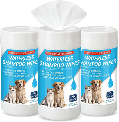 3 Pcs 210 Count Waterless Shampoo Wipes for Dogs Cats 5.91 x 5.12 Inches Dry Pet Bath Cleaning Wipes Safe Disposable for Puppy Cat Cleaning Fur, Deodorizing, Grooming, Sweet Pea Vanilla