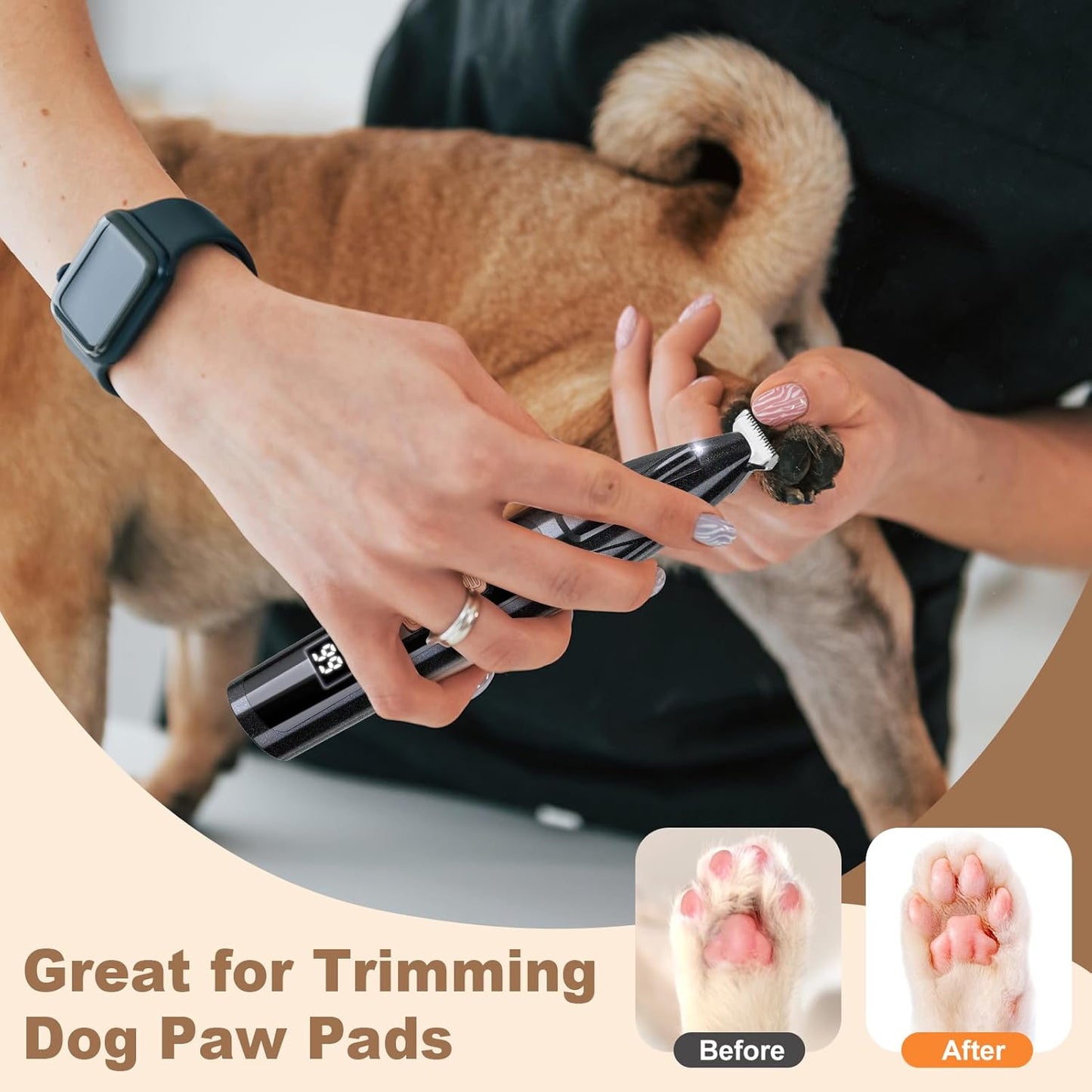 Dog Paw Trimmer with LED Display, 35dB Low Noise Electric Dog Clippers for Grooming, Cordless 20mm-Blade for Trimming Dog's Hair Around Paws, Eyes, Ears, Face, Rump with LED Light (Black)