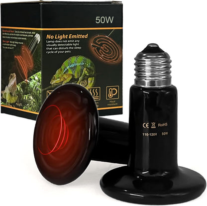 BNOSDM 2 Pack 50W Non-Light Emitting Ceramic Heat Emitter, Reptile Heat Lamp Bulbs, Brooder Coop Heater Lamp Bulb for Amphibian Reptiles Lizard Turtle Chicken