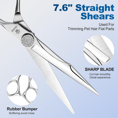 GLADOG Luxury Dog Grooming Scissors Set - 7" Straight, 6.5" Thinning, 7" Curved Dog Shears for Grooming - 9CR Steel, Professional Grooming Kit for Dogs