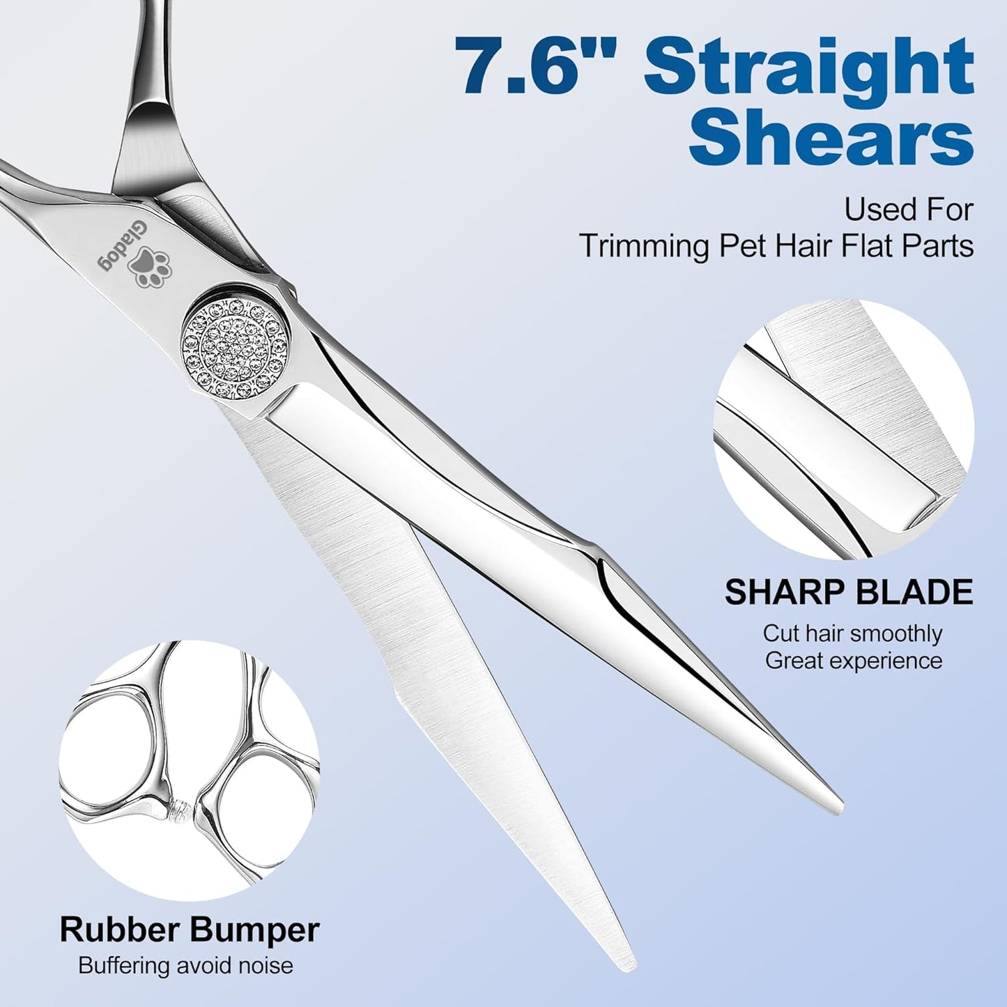 GLADOG Luxury Dog Grooming Scissors Set - 7" Straight, 6.5" Thinning, 7" Curved Dog Shears for Grooming - 9CR Steel, Professional Grooming Kit for Dogs