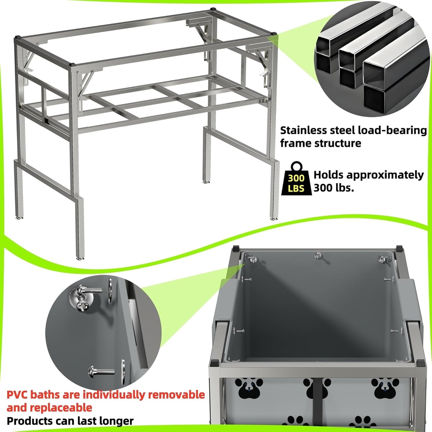 Foldable Elevated Dog Bathtub with Drain 300 lb Capacity Portable Pet Shower Wash Station for Bathing Grooming Small Medium and Large Dogs, and Indoor Outdoor Use (1 PVC-TUB-L)