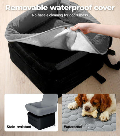 Dog Car Seat for Small Medium Dogs, Travel Pet Car Bed with Removable Waterproof Cover, Memory Foam Dog Booster Seats Up to 35 lbs, Safety Belt and Storage Pocket(Gray)