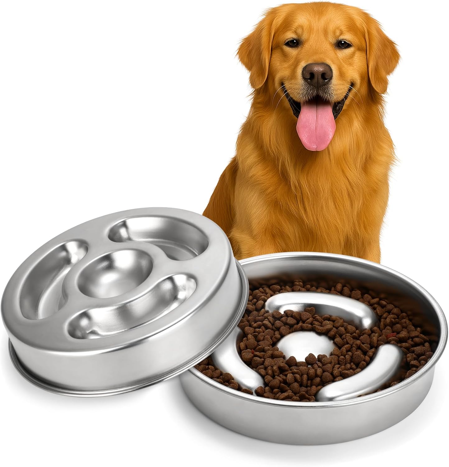 KASBAH Slow Feeder Dog Bowls Stainless Steel,2.5Cups Capacity Metal Slow Feeder Dog Bowl,Double-Sided for Food & Treats,Dogs Water Bowl for Medium Large Dogs to Slow Down Eating