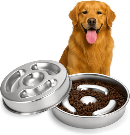 KASBAH Slow Feeder Dog Bowls Stainless Steel,2.5Cups Capacity Metal Slow Feeder Dog Bowl,Double-Sided for Food & Treats,Dogs Water Bowl for Medium Large Dogs to Slow Down Eating