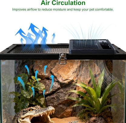 Reptile Dual-Head Temperature & Humidity Fan – Quiet Automatic Climate Control with Digital Display for Terrariums, Reptiles & Amphibians
