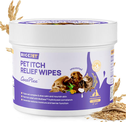 HICC PET Itch Relief Wipes, Hot Spot Treatment for Dogs & Cats