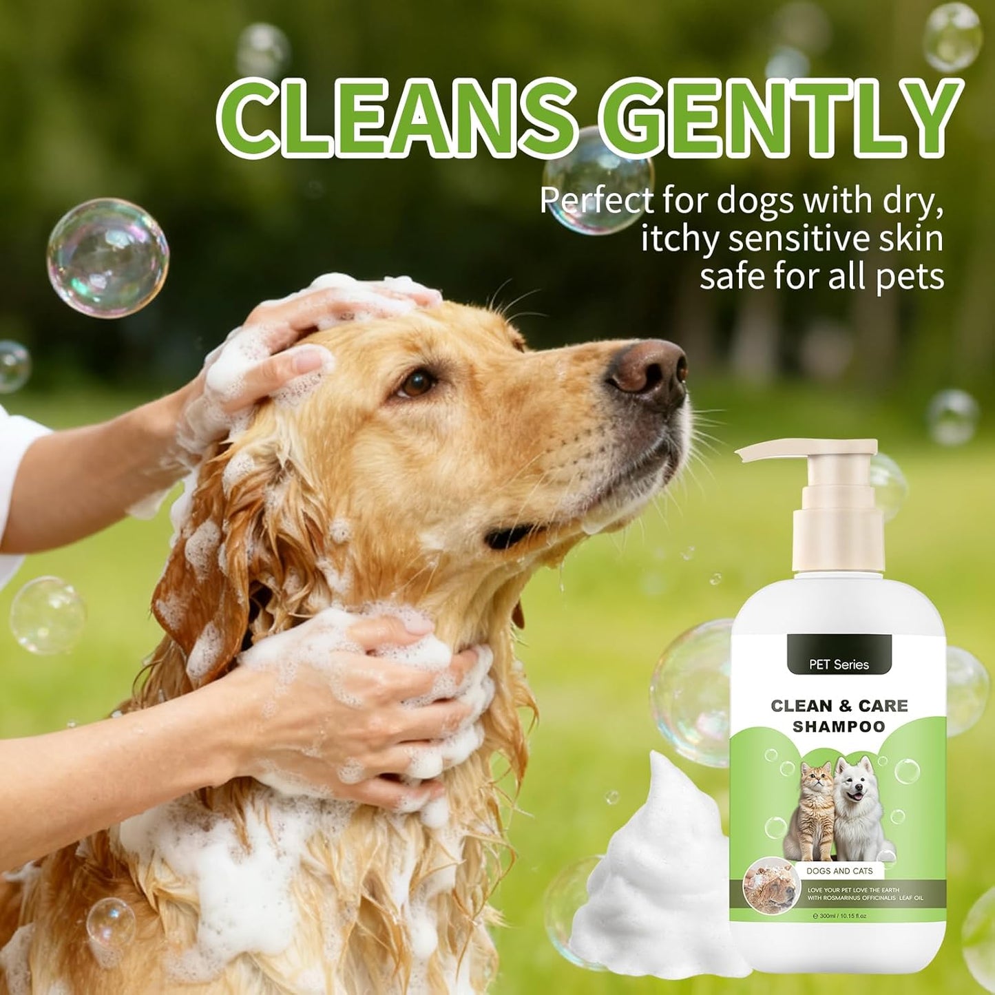 Clean Care Shampoo for Dogs and Cats, Seasonal Itch Relief Shampoo, for Allergies, Itching, Skin and Coat Supplement, Helps Shedding-Gentle Care for Long, Short & Curly Hair