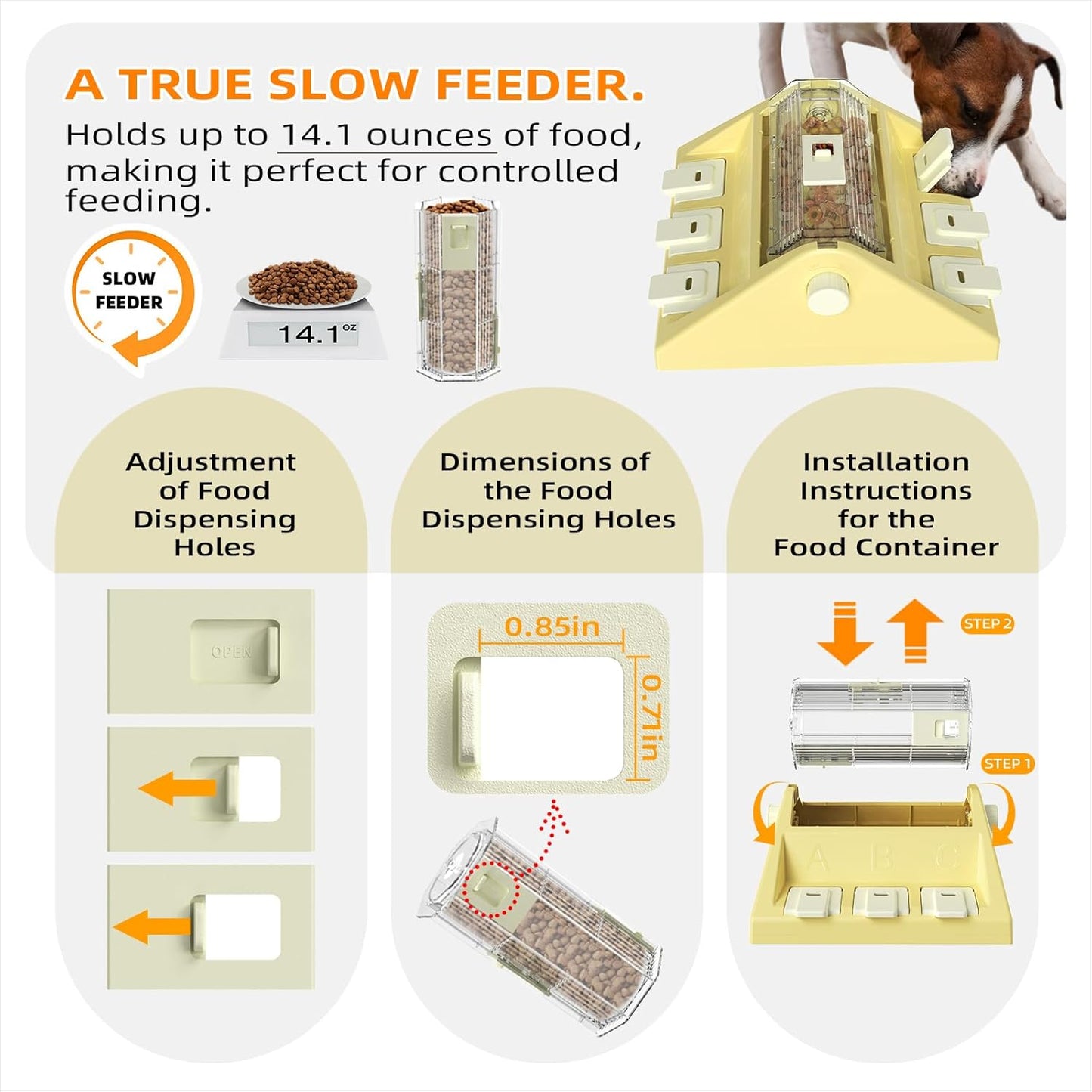 Paw-Activated Rolling Puzzle Game Toy Level 2 in 1 Puppy Treat Toys Capacity 14oz Slow Feeder Adjustable Interactive Food Dispenser for Small/Medium Dogs Brain Mental Stimulation Healthy Eating