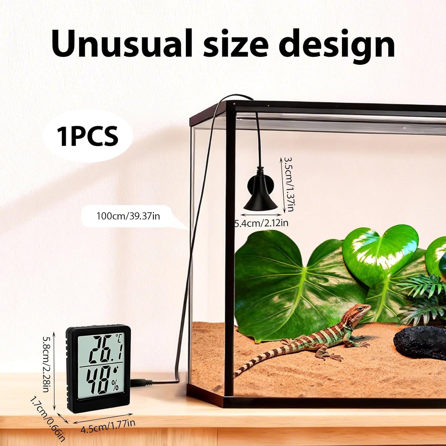 Digital Reptile Thermometer and Humidity Gauge, Large LED Display Terrarium Hygrometer with Adhesive Tape, for Bearded Dragon Tank, Leopard Gecko, Snake, Lizard, Hermit Crab Accessories