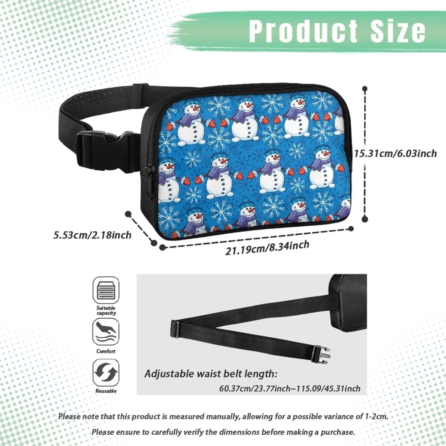Christmas Snowman Print Dog Training Treat Pouch Hands-Free Dog Walking Bag Dogs Food Dispenser Portable Zipper Pet Training Pouch