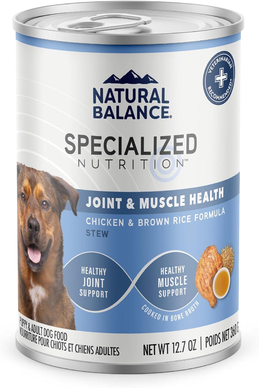 Natural Balance Specialized Nutrition Wet Dog Food Stew with Chicken and Brown Rice, Joint Health & Muscle Health Dog Food, Natural Ingredients with Added Vitamins & Minerals - 12.7 oz. (Case of 12)