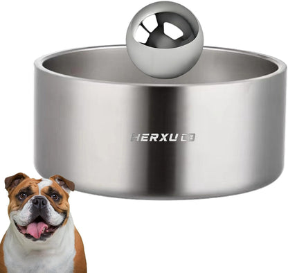 Stainless Steel Dog Slow Feeder Set – 2-in-1 Pet Bowl 64oz & Slow Feeder Ball 3.6in – Spherical Design Slows Eating & Use Separately or Together (Large)
