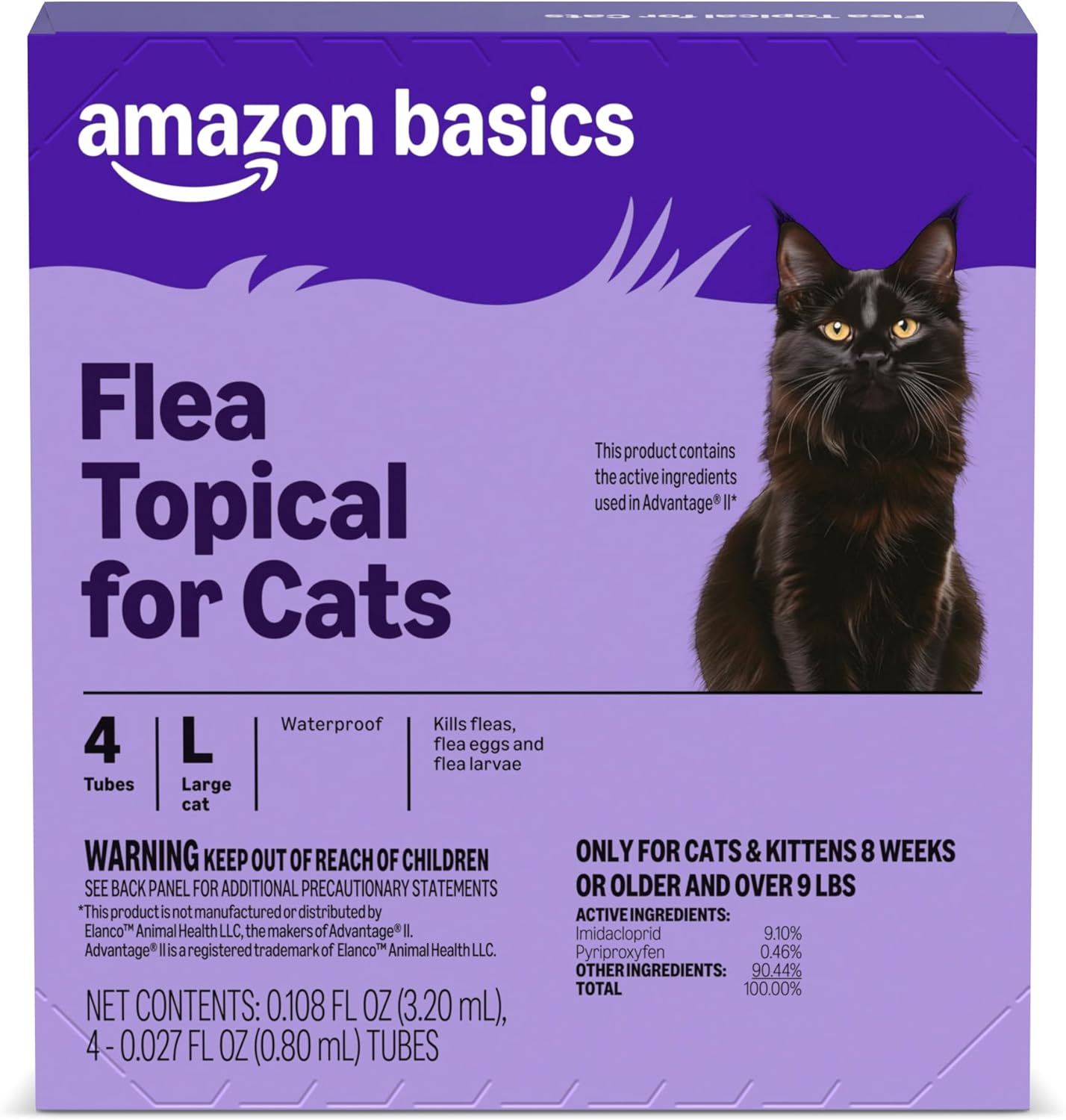 Amazon Basics PreventativeTopical Flea Treatment for Large Cats (Over 9 Pounds), 4 Count