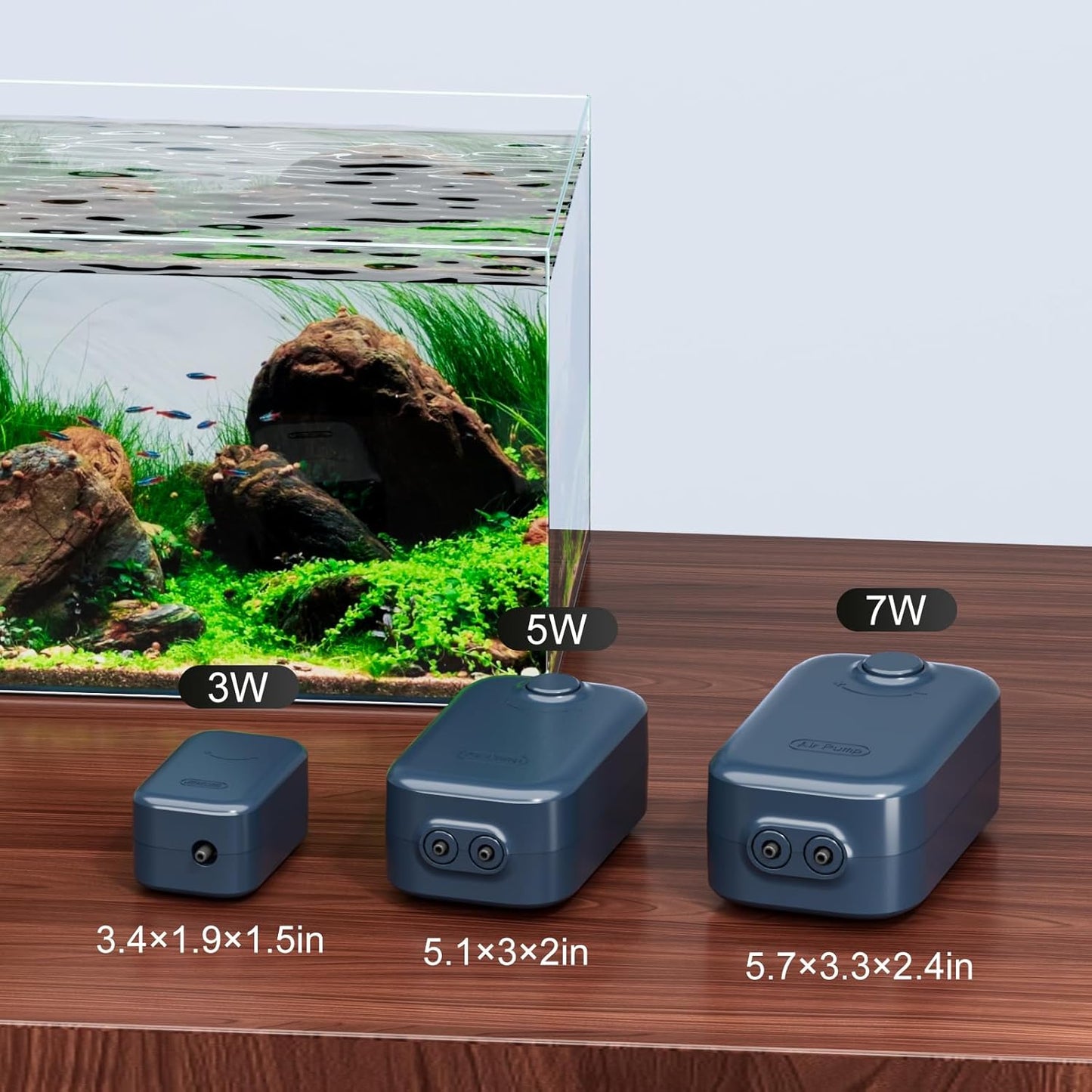 Aquarium Air Pump, Dual Outlet Quiet Oxygen Aerator Pump for Fish Tanks, Adjustable Air Valve Complete Bubbler Kit for Small Aquariums