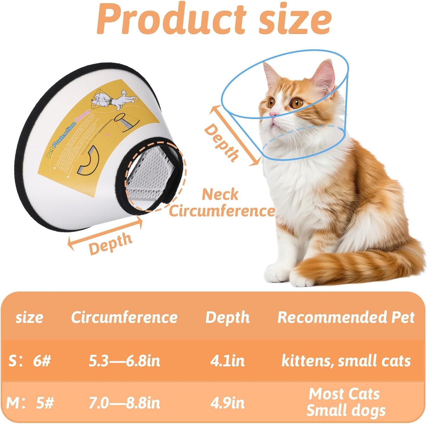2 Pack Cat Cones to Stop Licking, Soft Comfortable Adjustable Dog Cone After Surgery Pet E Collar Pet Recovery Cones Alternative to Plastic Elizabeth HeadCollar for Cats Kitten Puppy(Size M)