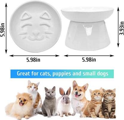 BNOSDM Raised Cat Slow Feeder Bowl and 2 Pcs Yellow Cat Dish for Cats and Dogs