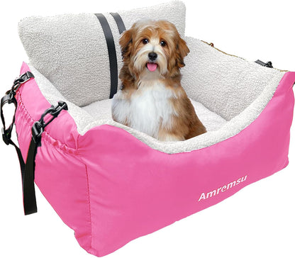 Small Dogs Car Seat Under 25,Fully Detachable and Washable Ultra Soft Carseat Travel, with Clip-on,Portable Handle and Storage Pockets Pet Booster Seats,Portable Dog CarTravel Carrier Bed