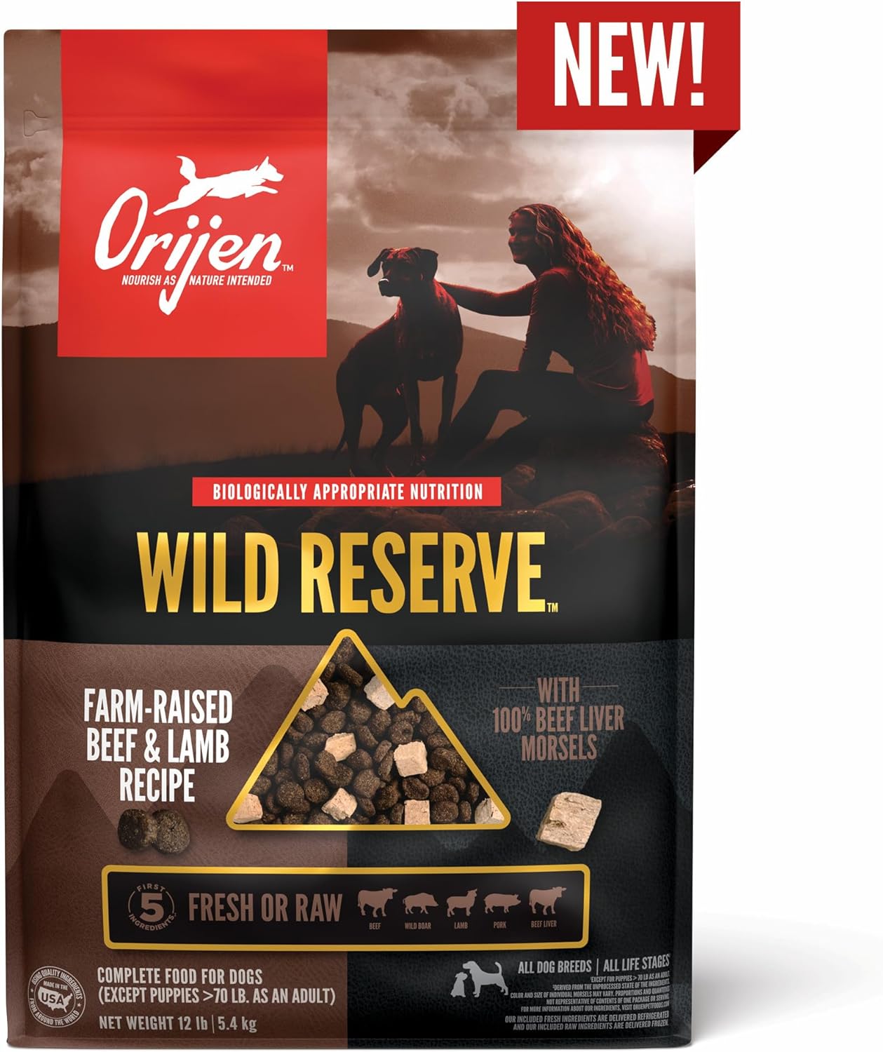 ORIJEN Wild Reserve Dry Dog Food Farm-Raised Beef & Lamb Recipe 20lb Bag