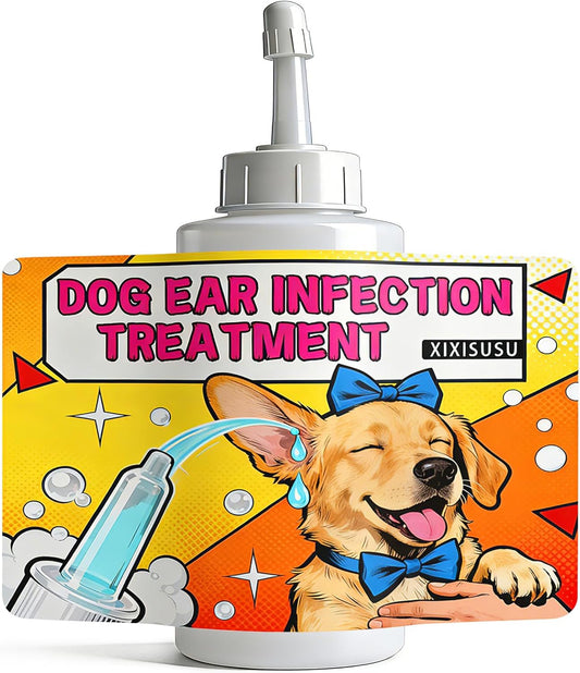 Dog Ear Infection Treatment, Dog Ear Cleaner, Ear Infection Treatment for Dogs & Cat, Gentle Cleaning Solution for Smelly Ears, Excess Wax & Mite Care - Itchy Ear Relief (2 fl oz)
