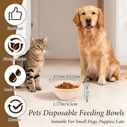 SHENLIU 200 Pcs Disposable Pet Bowls Bulk 8 Oz, Disposable Dogs Cat Food Travel Bowls Paper Puppy Cat Food Dish Safe Container for Outdoor Small Animal Feeding and Watering Supplies