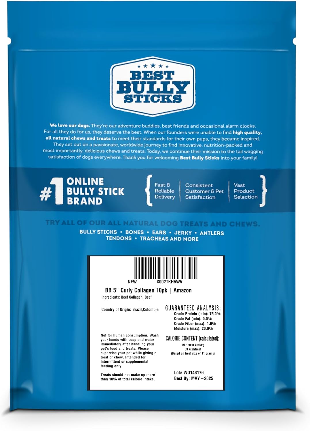 Best Bully Sticks Curly Beef Collagen Sticks - 5 Inch 10 Count (Pack of 1) - Natural, USA Baked and Packed, Easily Digestible, Limited Ingredient, Rawhide Alternative