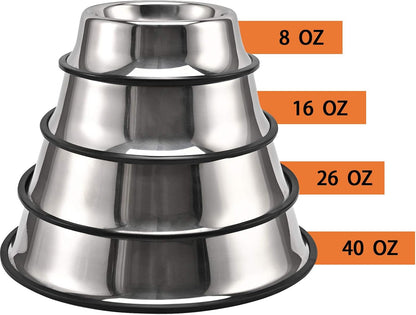 2Packs Stainless Steel Dog Bowl with Anti-Skid Rubber Base for Small/Medium/Large Pet, Perfect Dish, Pets Feeder and Water Choice Puppy Cat Kitten (8oz)