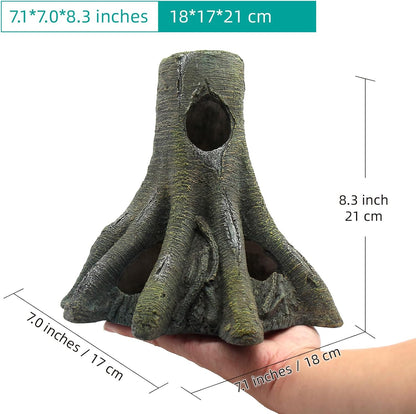 Aquarium Decor Corner Tree Stump Trunk Hollow Betta Cichlid Cave Rocks, Reptile Tank Accessories Climing Ramp for Reptiles, Amphibians, Leopard Gecko, Snake, Lizard, Frogs, Fish