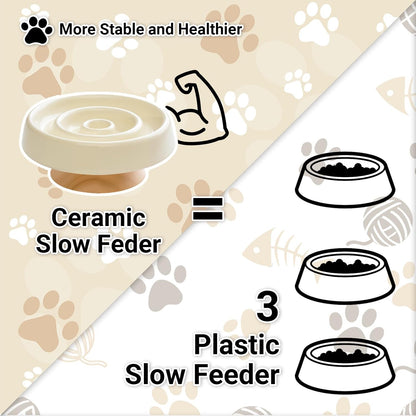 Ceramic Slow Feeder Dog Bowls Food and Water,Anti-Slip Concave and Convex Elevated Wooden Seat,Puzzle Lick Mat Feeder for Small Medium Large Breed Dog and Cat Essentials