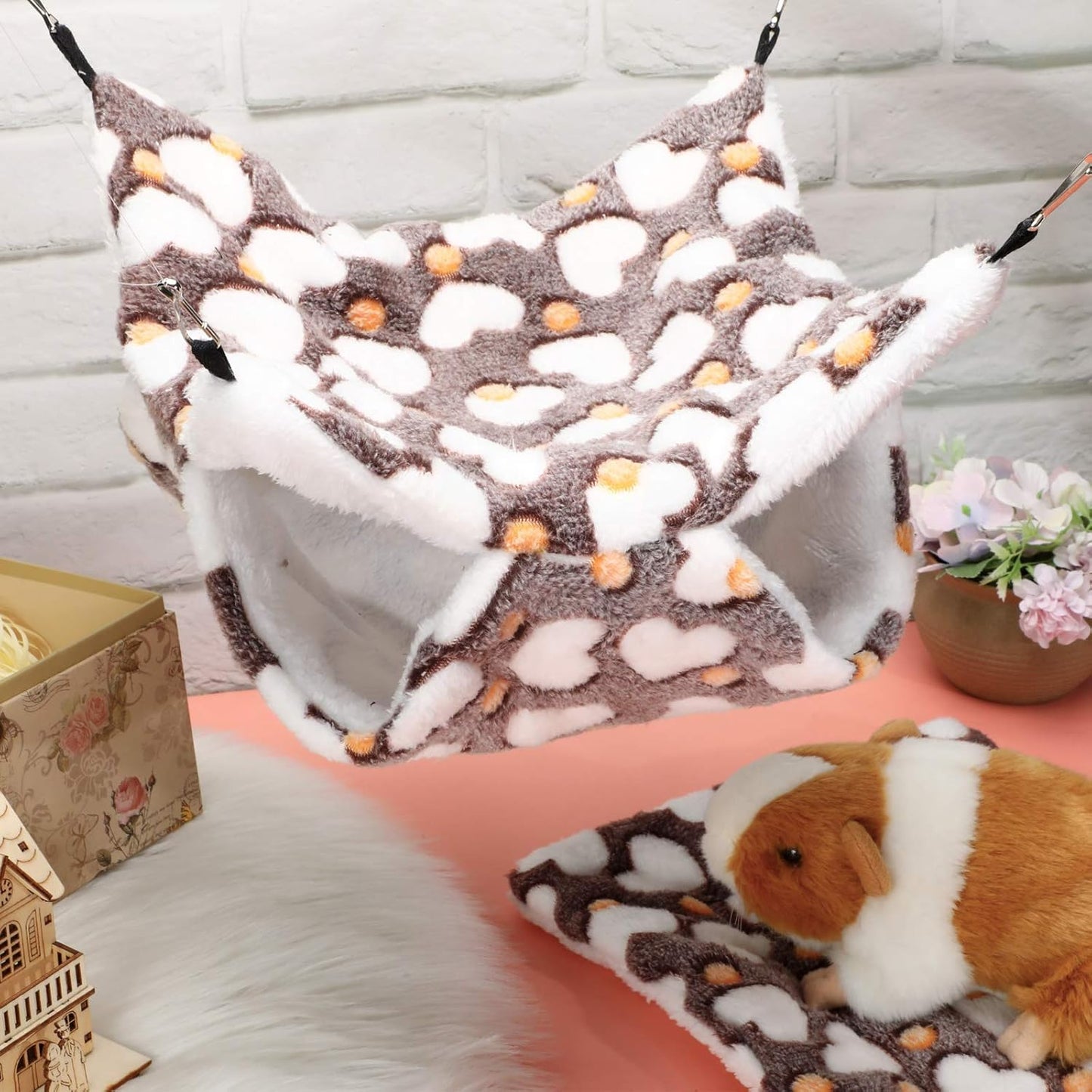 Boao 2 Pieces Hamster Hammock Hanging Pet Hammock Warm Bed House for Small Parrot Rat Sugar Glider Hamster Playing