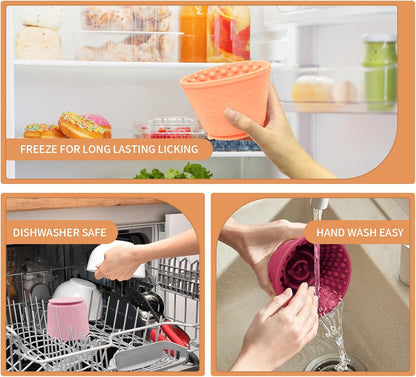 Dog Lick Bowl,Anxiety Relief Non-Slip Silicone Treat Bowl,Durable Long-Lasting Enrichment Slow Feeder Licking Mat for Small Medium Large Breed,Freezable BPA Free Silicone Dishwasher Safe-Pink