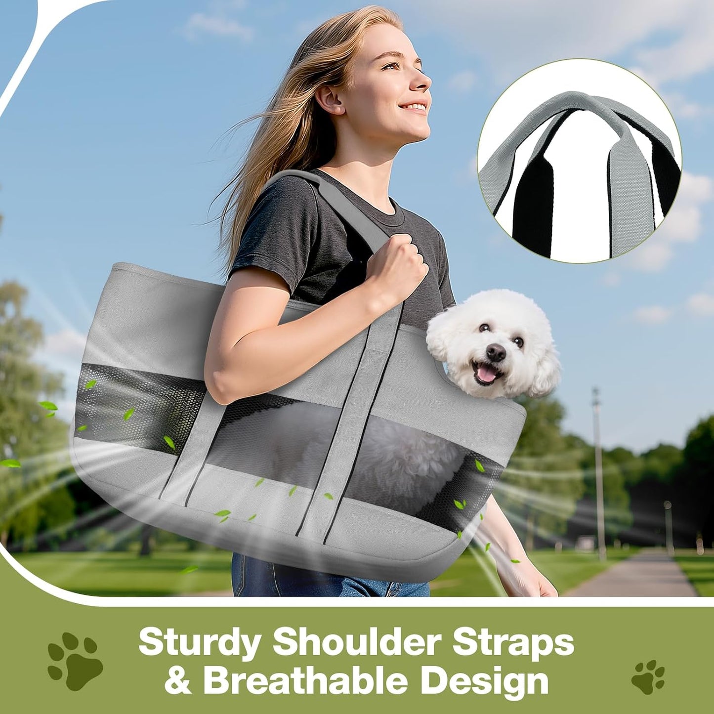 Lekereise Dog Purse Carrier for Small Dogs, Cats - Dog Carrier Purse with Secure Harness Clip, Dog Tote Bag Carrier, Large Space, Breathable Design(Gray)