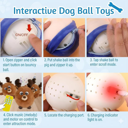 Interactive Dog Toy with Remote Control, 2025 Rechargeable Motion Activated Bouncing Pets Plush, Shaking Dog Toy with Recording & Music Modes, Washable Cover, Boredom Relief for Dogs & Cats (F)