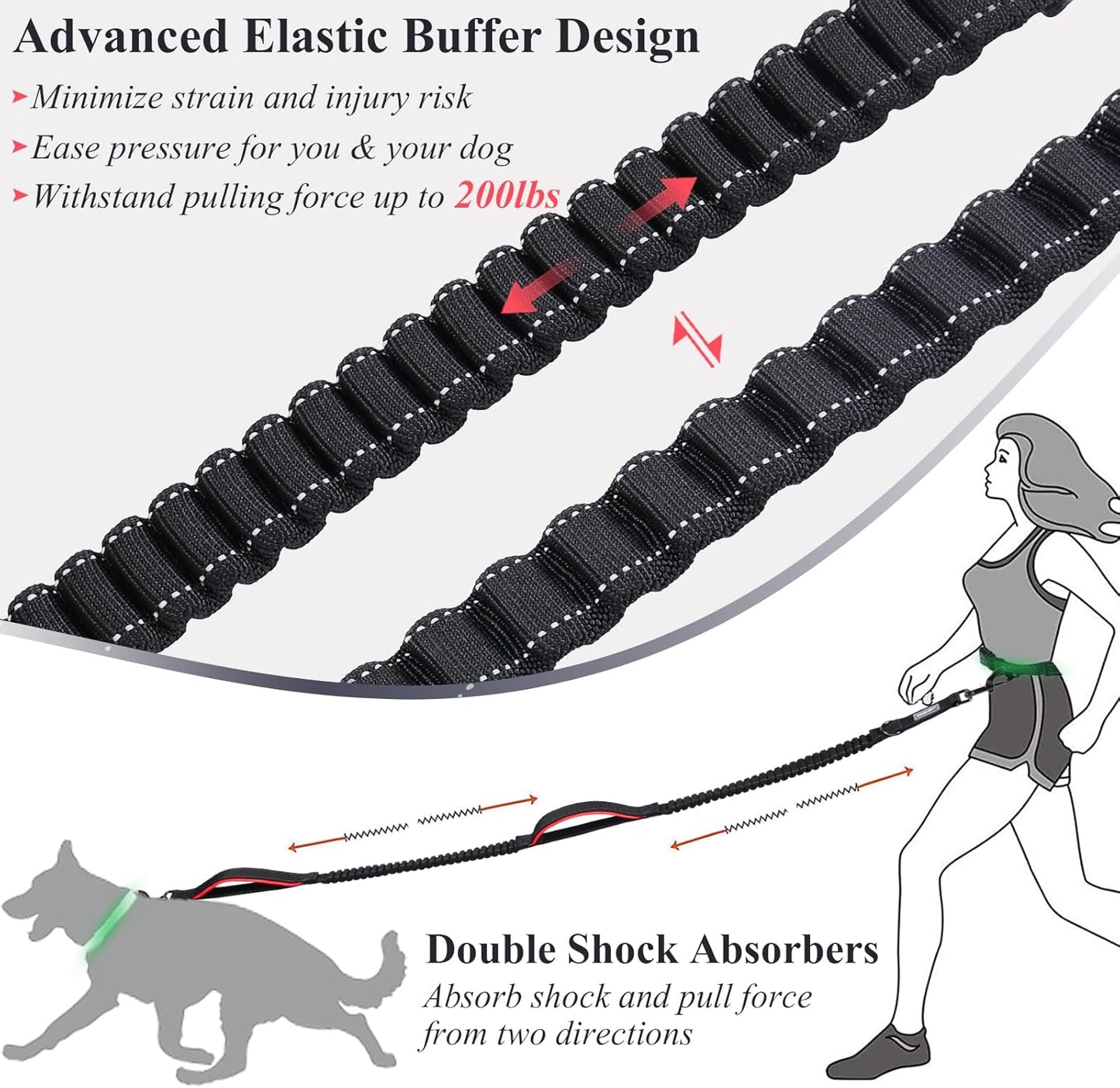 VIVAGLORY Hands Free Dog Leash + Dog Coat, Running Waist Leash with Belt for Running Walking, Warm Fleece Lined Reflective