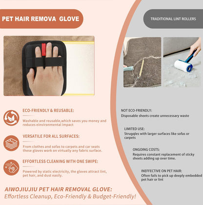 2 Pcs Pet Hair Removal Glove - Upgraded Electrostatic Pet Hair Remover Gloves for Cats & Dogs, Reusable & Washable Magic Brush Pet Hair Removal Tool (Black, L)