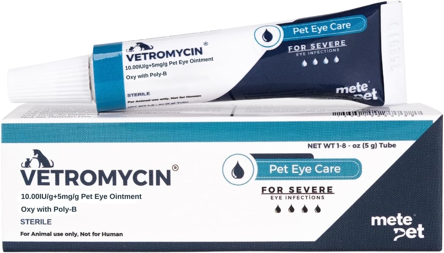 Vetromycin Pet Eye Cream Health for Dogs, Cats, Cattle, Sheep, Horse, Bird 1/8 oz /5gr, 1 Tube