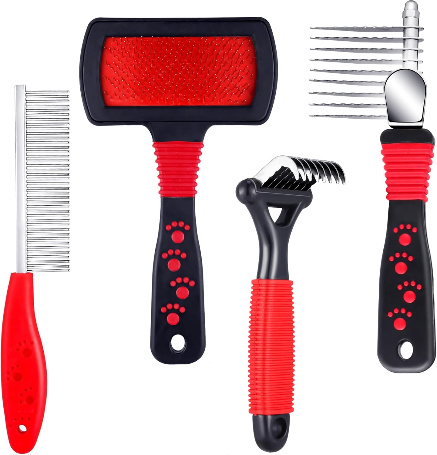 4 Pieces Pet Grooming Kit - Dematting Combs, Slicker Brush, and Steel Comb for Removing Knots and Hair from Dogs, Cats, and Poodles