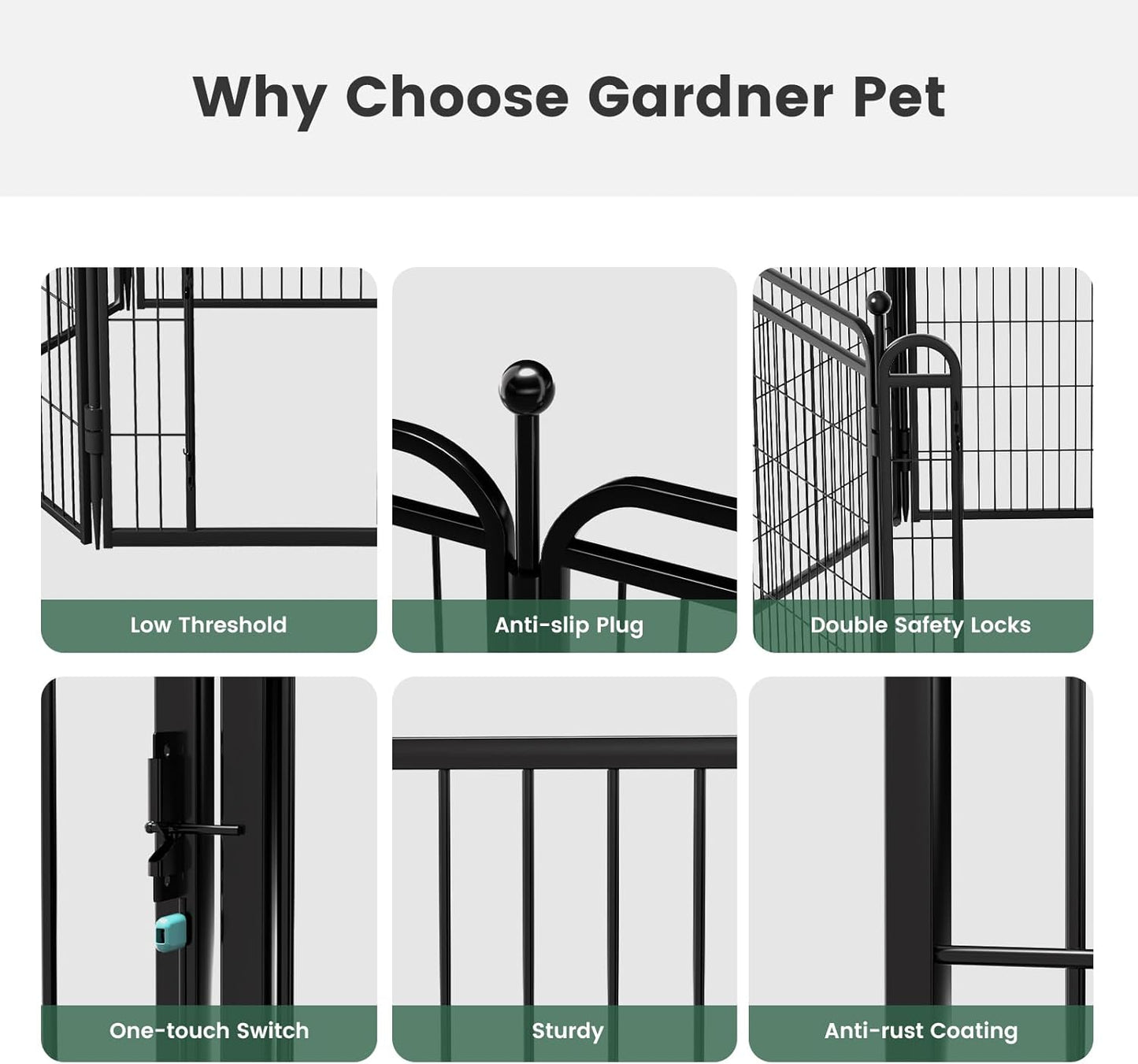 Gardner Pet Dog Playpens, 40" H 16 Panels Dog Pen Outdoor/Indoor Dog Fence Exercise Pen for Small/Medium/Large Dogs,Pet Play Yard Gate with Gravity Automatic Lock, Pet Playpen, Black