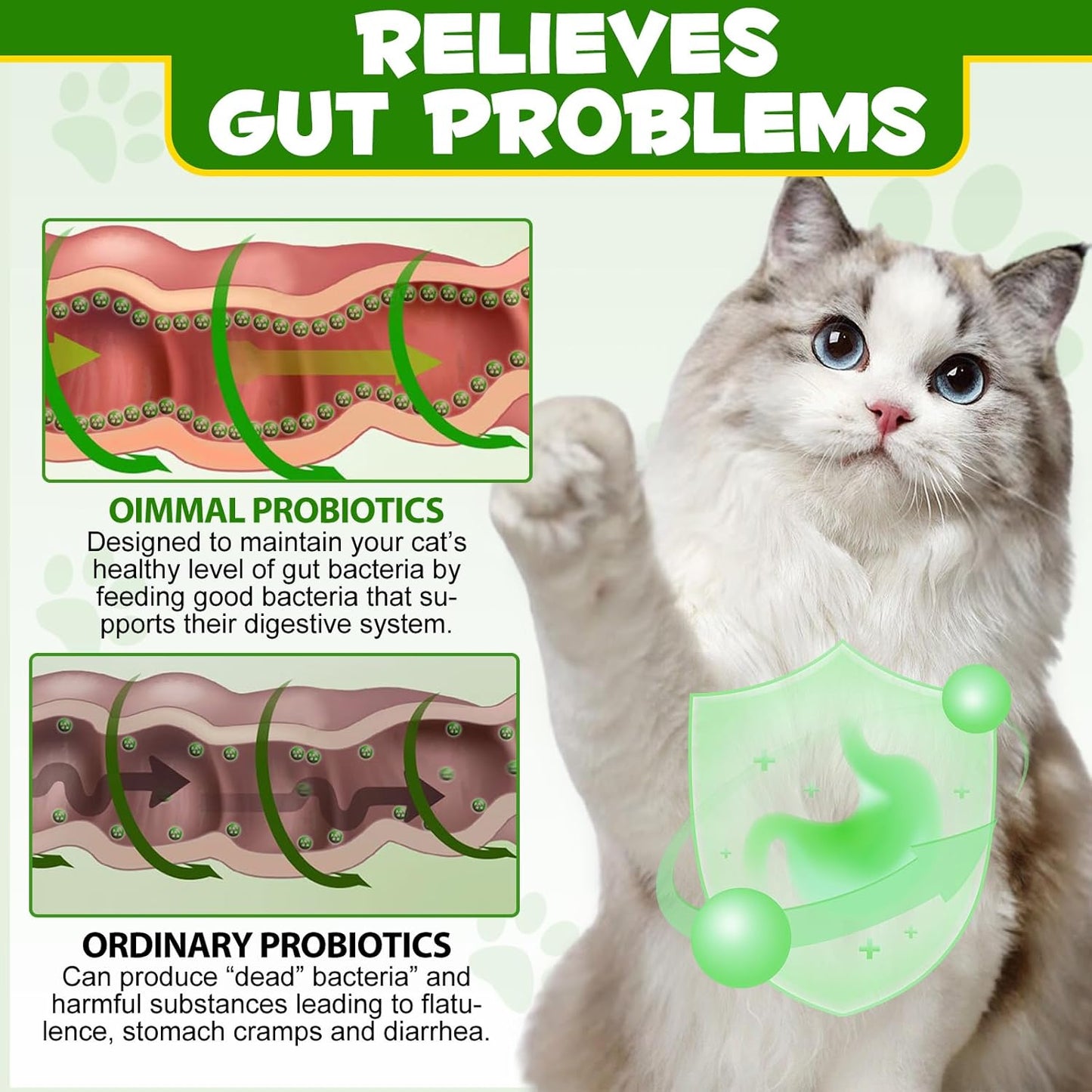 Cat Probiotic Powder with Prebiotics - 5 Billion CFU & 12 Strains to Treat Diarrhea, Vomiting, Digestive Support & Immunity Health