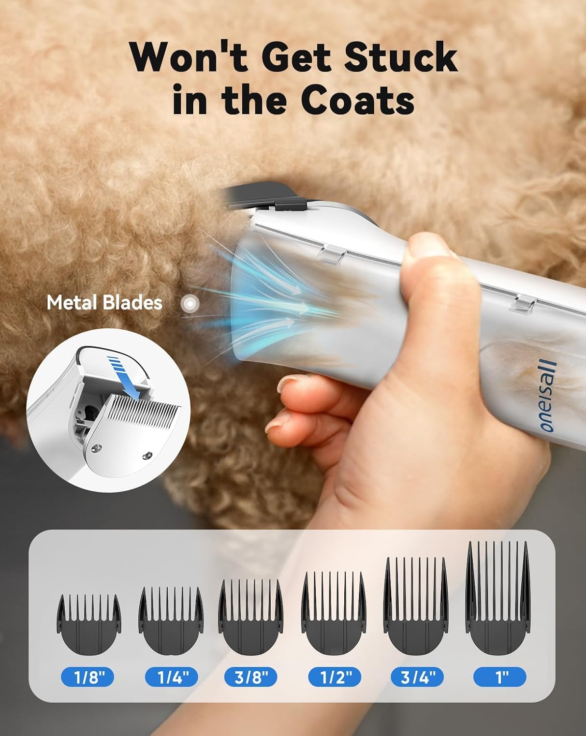 oneisall Dog Vacuum & Dryer for Shedding Grooming, 8 in 1 Dog Grooming Kit with Metal Blade Pet Clippers, Adjustable Speed and Temperature Control Blower