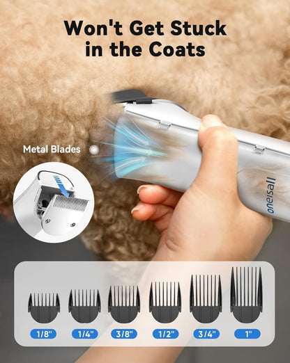 oneisall Dog Vacuum & Dryer for Shedding Grooming, 8 in 1 Dog Grooming Kit with Metal Blade Pet Clippers, Adjustable Speed and Temperature Control Blower