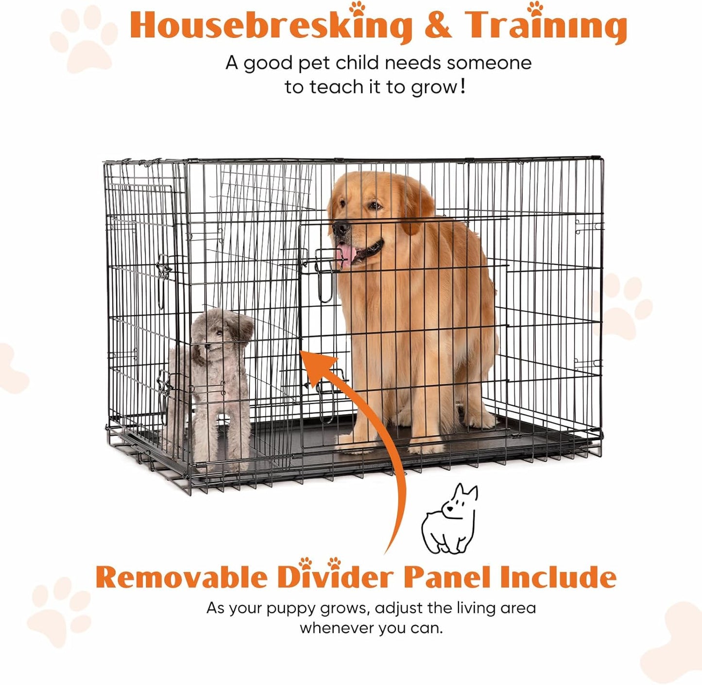 Sweetcrispy Dog Crate, 48 Inch Double Door Folding Metal Wire Dog Cage with Plastic Leak-Proof Pan Tray, Extra Large Pet Kennel for Indoor, Outdoor, Travel