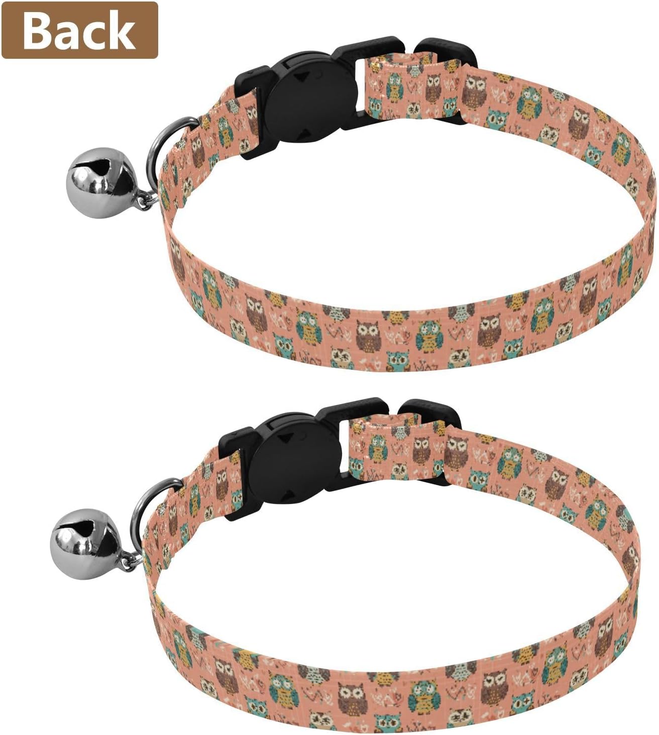 Cute Owls Animals Print Dog Collar with Buckle Adjustable 2 Pack Pet Polyester Collar for Small Dogs Cats