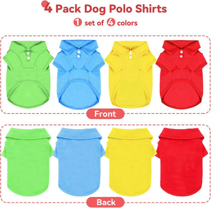 4 Pieces Dog Shirts Collared Polo T-Shirts for Small Medium Dogs Cats Boy Girl Dog Clothes Breathable Doggy Sweatshirt Puppy Kitten Small Breeds Pet Outfits Apparel Tops