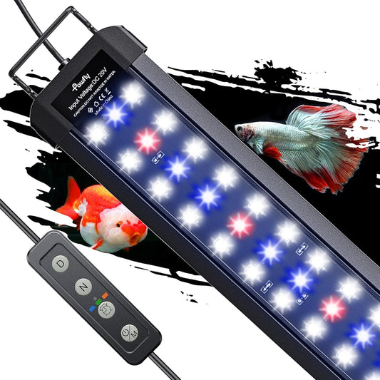 Pawfly 18 W Aquarium LED Light for 24 to 30 Inch Extendable Fish Tank Light with Full Spectrum Brilliant White Blue Red Lights with Daytime & Night Modes Timer Auto On/Off Adjustable Brightness