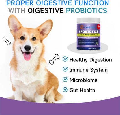 Dog Probiotics & Enzymes 200 Chews with Papaya | Pumpkin | Krill oi, for Dogs & Cats Gut Health | No Poop Odor | Constipation | Diarrhea | Relieve Anal Gland Relief | Digestive | Immune -Vet Approved