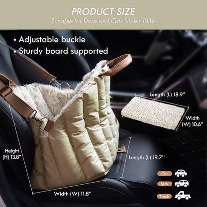 ClevaHome Small Dog Car Seat & Travel Carrier & Pet Bed, Soft Fleece Interior for Dogs up to 10lbs, Stylish Pet Travel Tote for Indoor and Outdoor Use